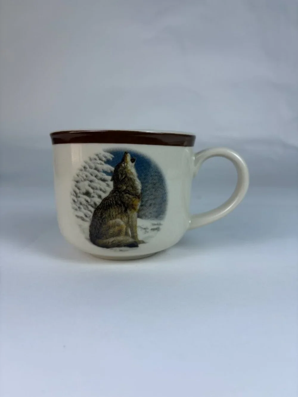 Vintage National Wildlife Federation Howling Wolf Coffee Mug | Rustic Cabin Mug